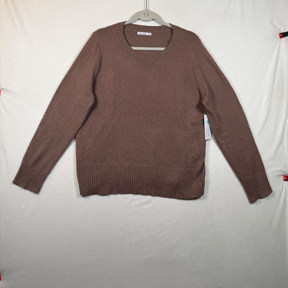 Pink Clover Sweater XL Brown Crew Neck Long Sleeve Knit Stitch Fix NWT
